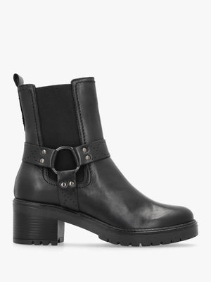Butini Black Leather Block Heel Chelsea Boots