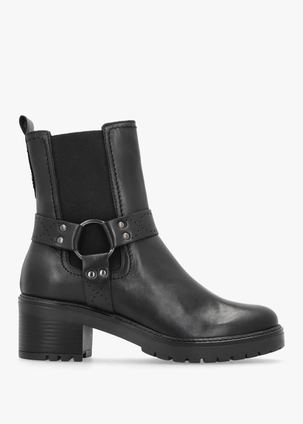 Butini Black Leather Block Heel Chelsea Boots