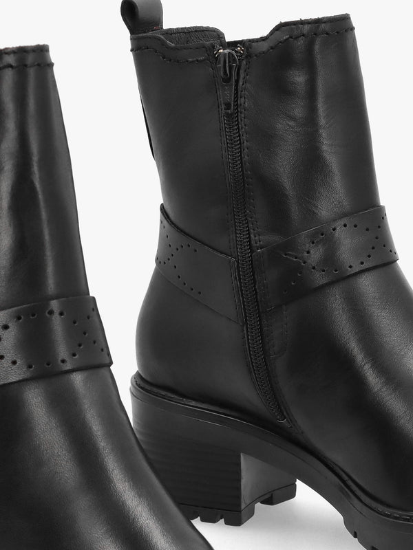 Butini Black Leather Block Heel Chelsea Boots