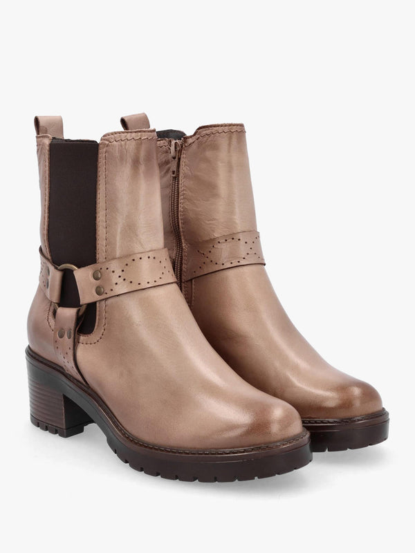 Butini Taupe Leather Block Heel Chelsea Boots