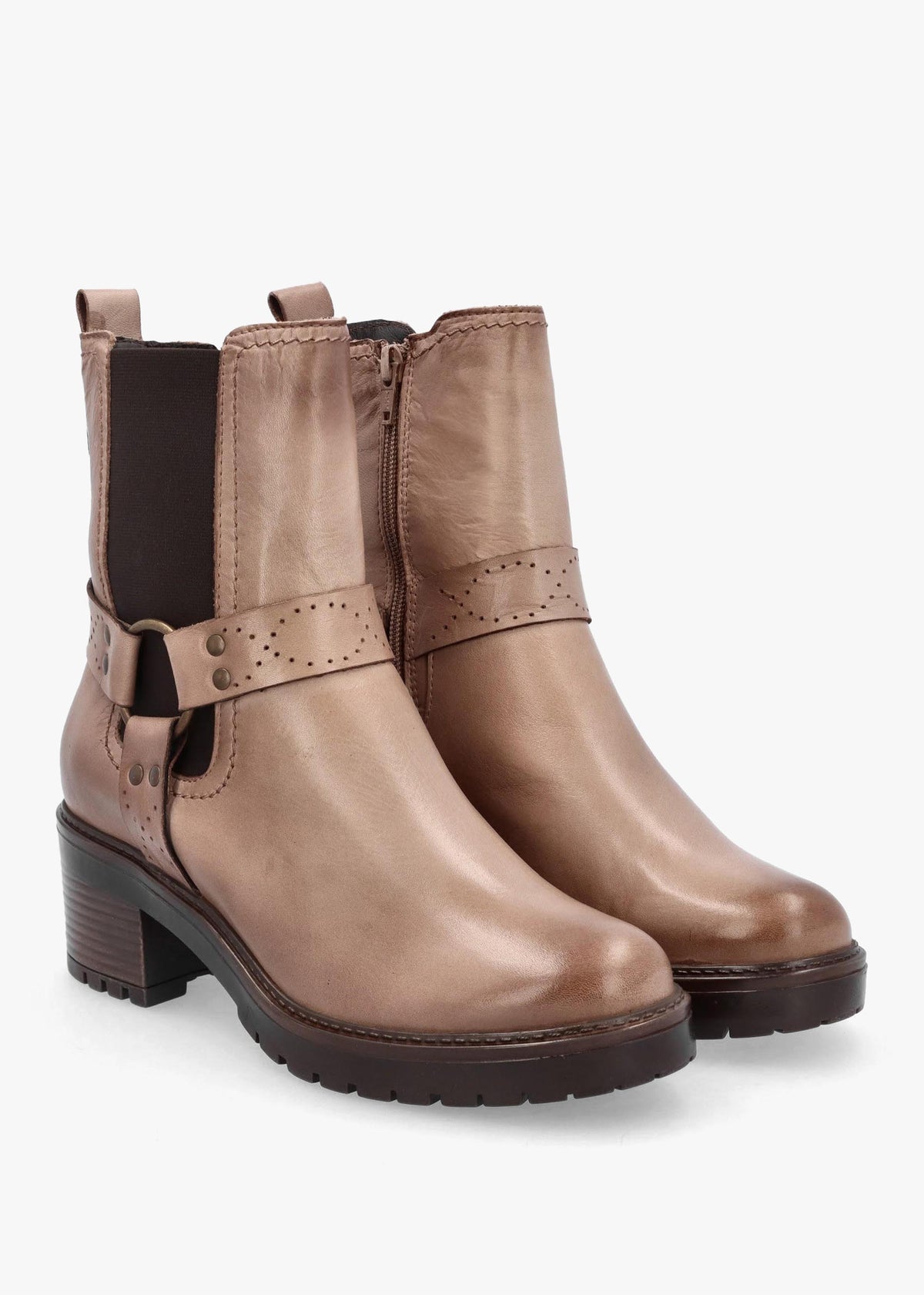 Butini Taupe Leather Block Heel Chelsea Boots