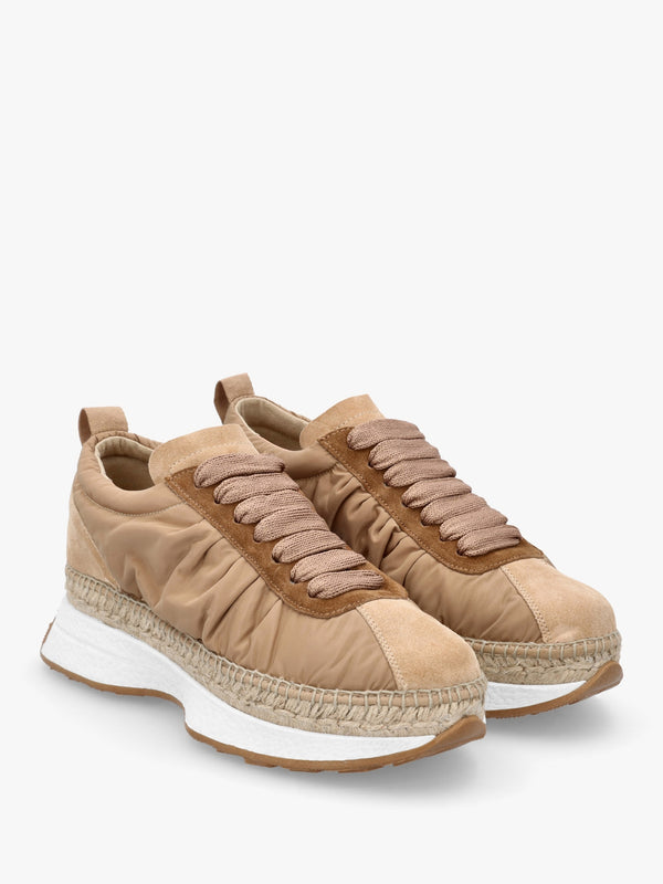 Kea Beige Ruched Suede Trim Trainers