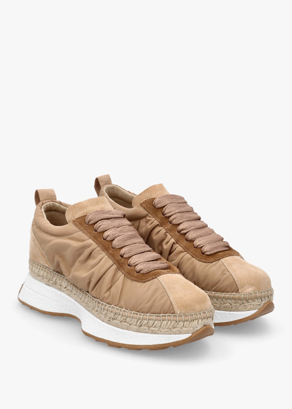 Kea Beige Ruched Suede Trim Trainers