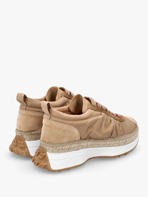 Kea Beige Ruched Suede Trim Trainers