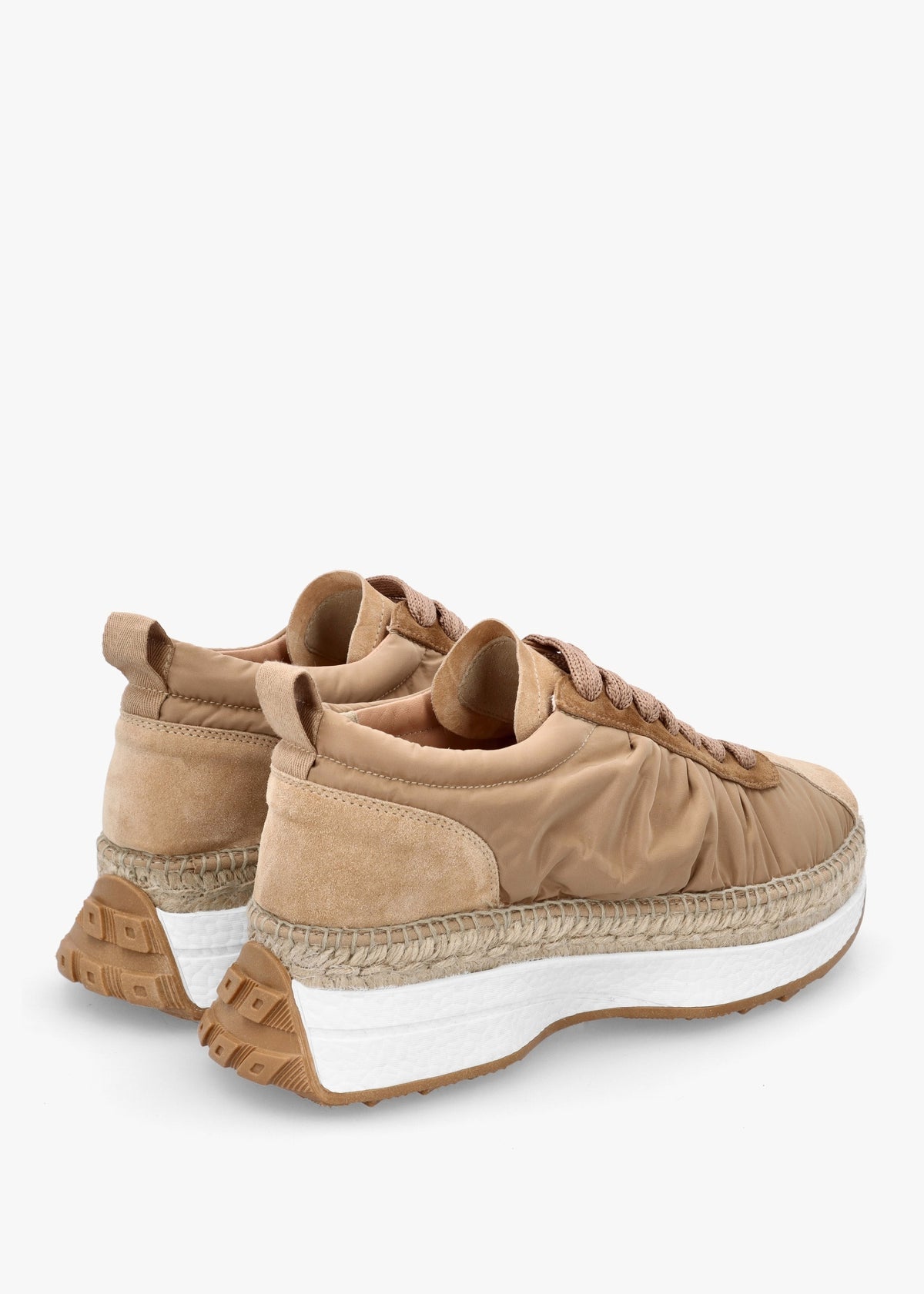 Kea Beige Ruched Suede Trim Trainers
