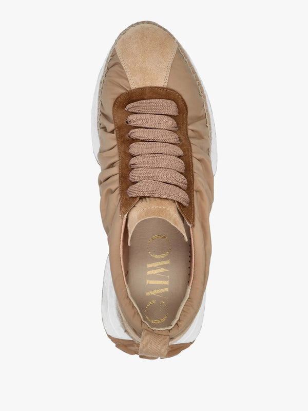 Kea Beige Ruched Suede Trim Trainers
