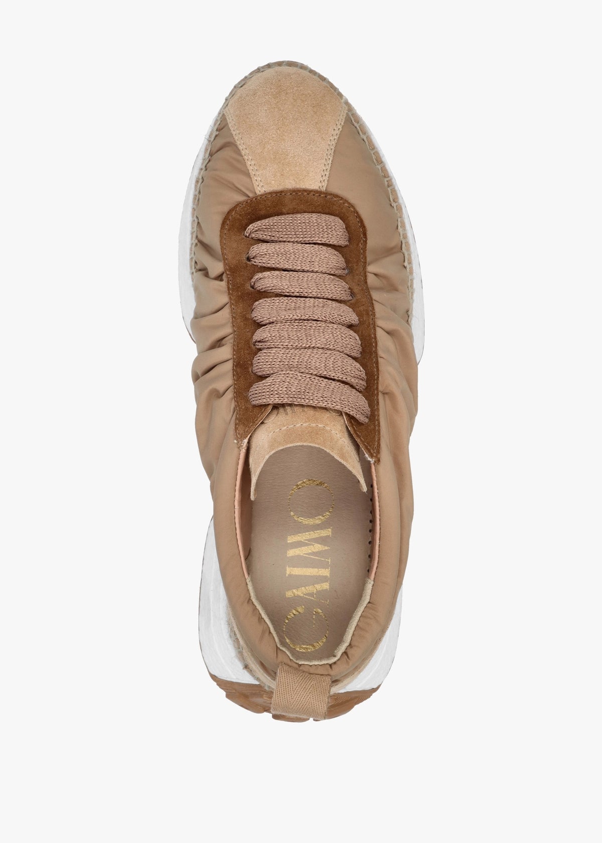 Kea Beige Ruched Suede Trim Trainers