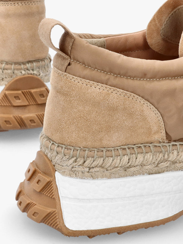 Kea Beige Ruched Suede Trim Trainers