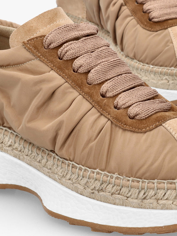 Kea Beige Ruched Suede Trim Trainers