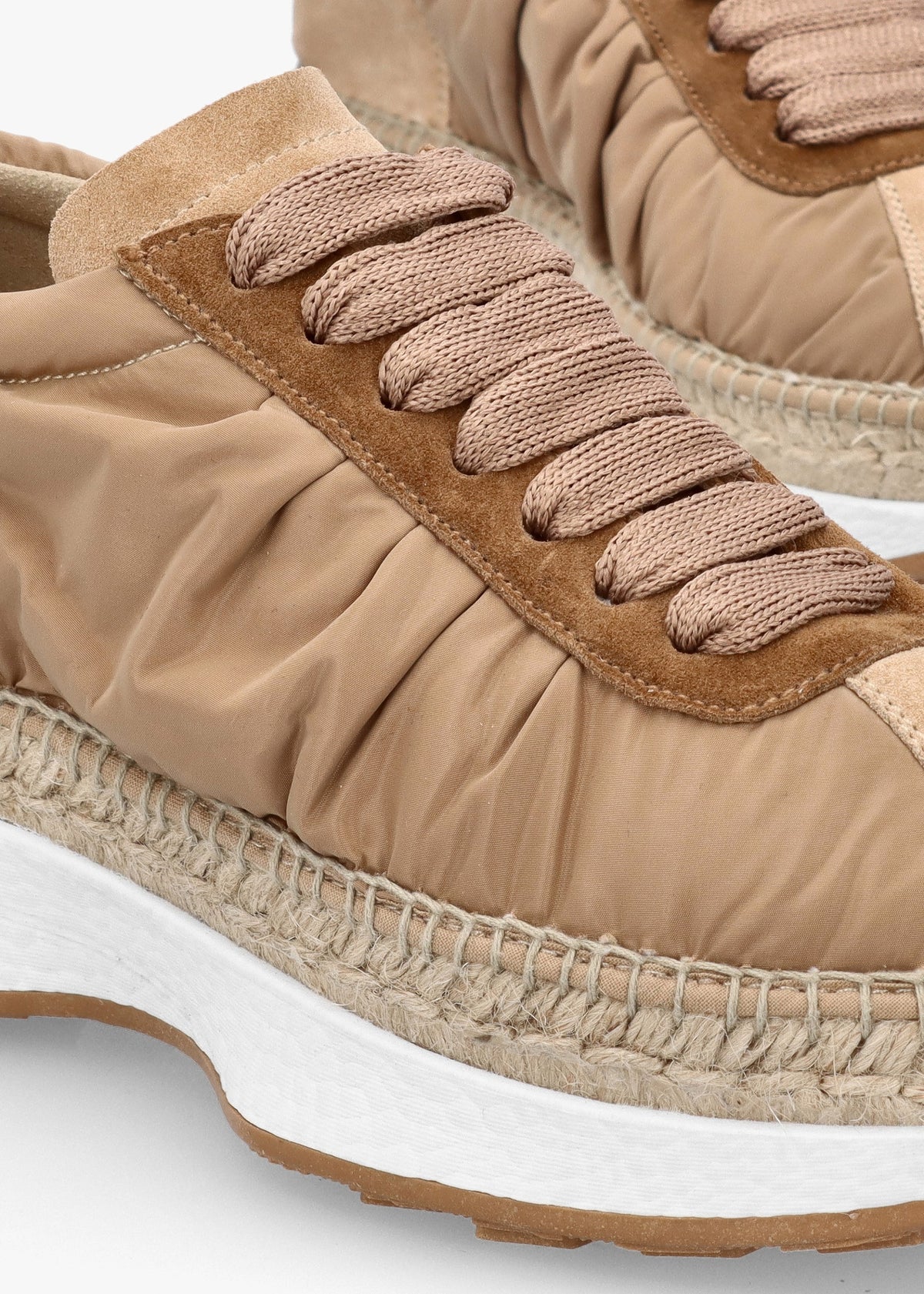 Kea Beige Ruched Suede Trim Trainers