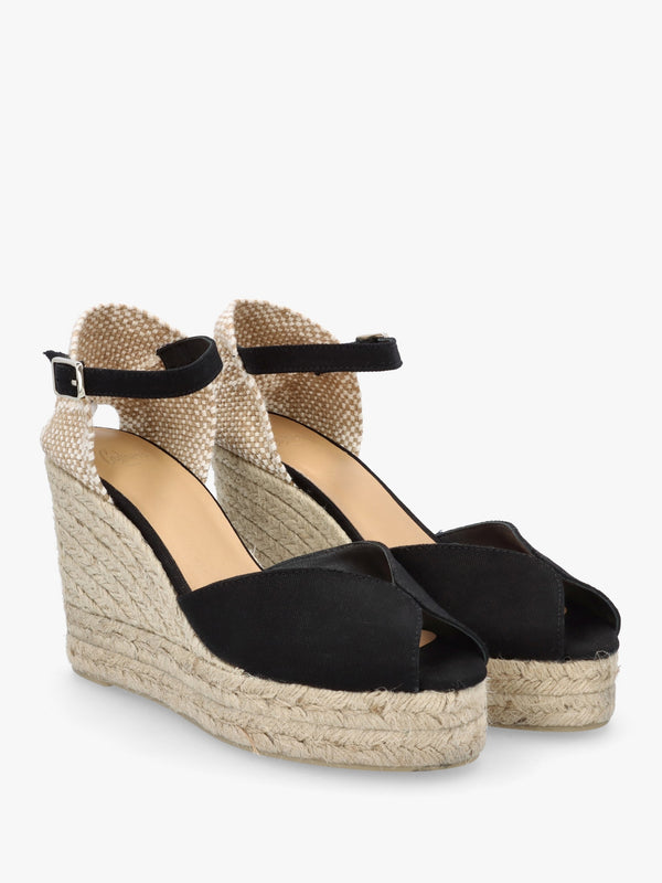 Bianca Black High Wedge Peep Toe Espadrilles