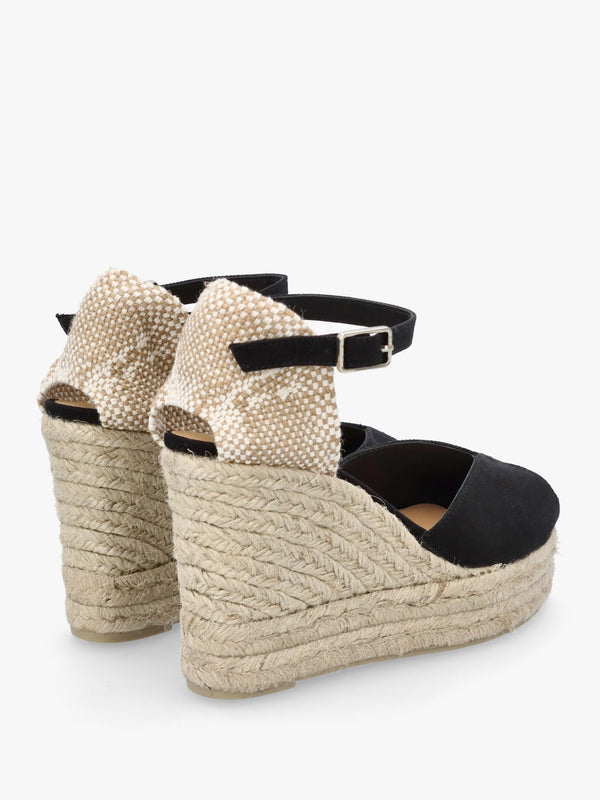 Bianca Black High Wedge Peep Toe Espadrilles