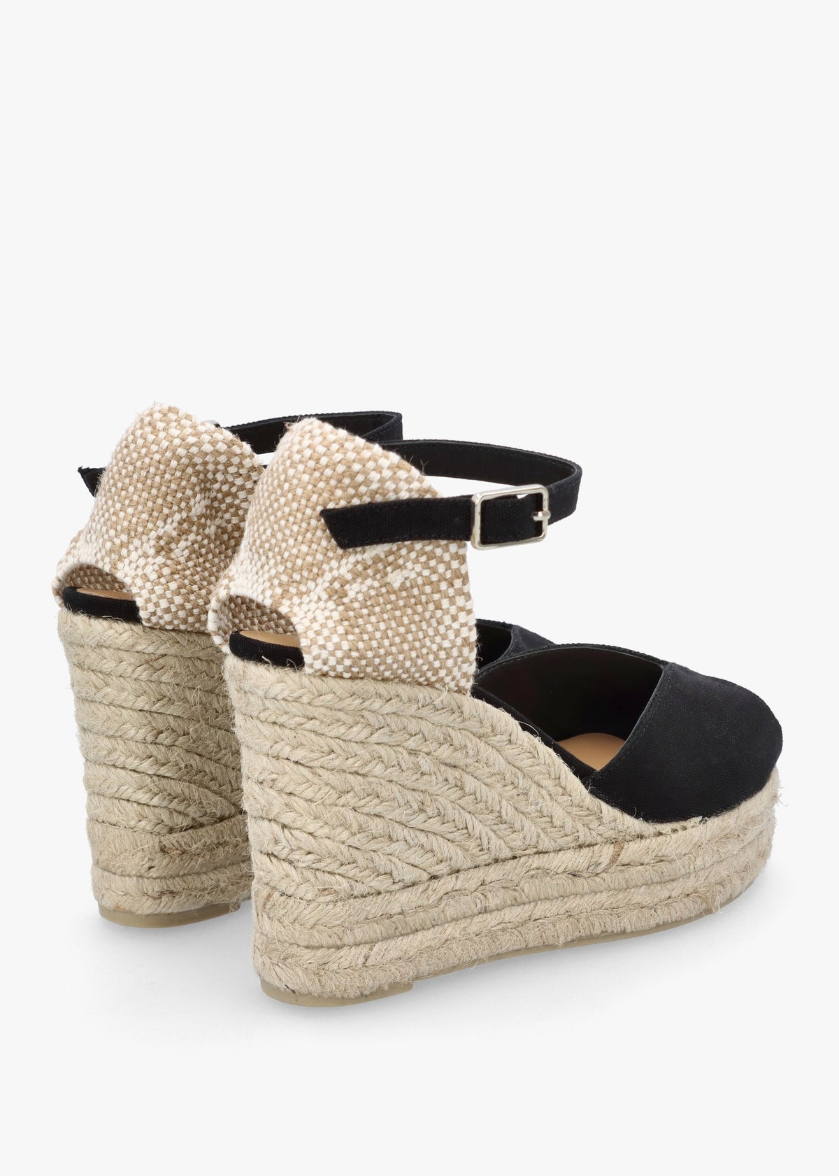 Bianca Black High Wedge Peep Toe Espadrilles