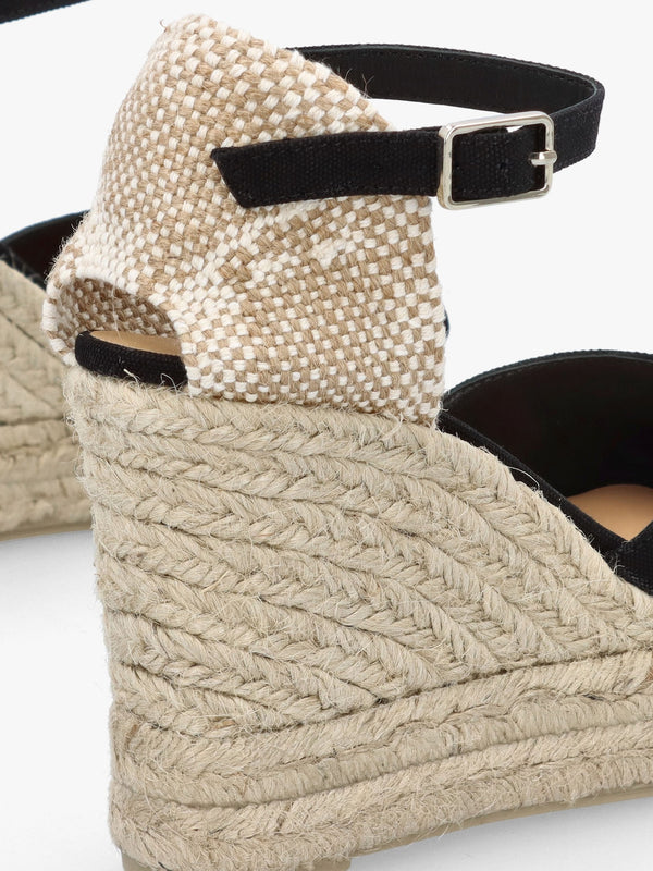 Bianca Black High Wedge Peep Toe Espadrilles