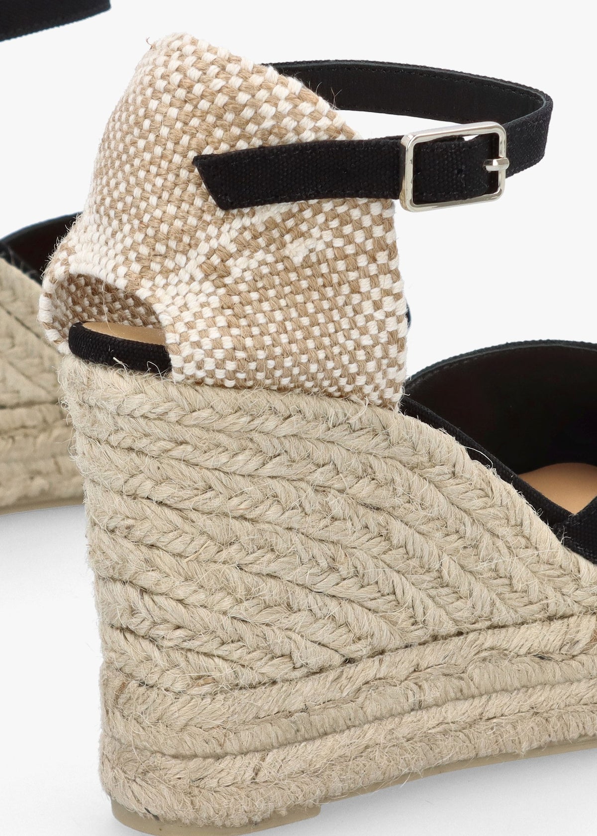 Bianca Black High Wedge Peep Toe Espadrilles