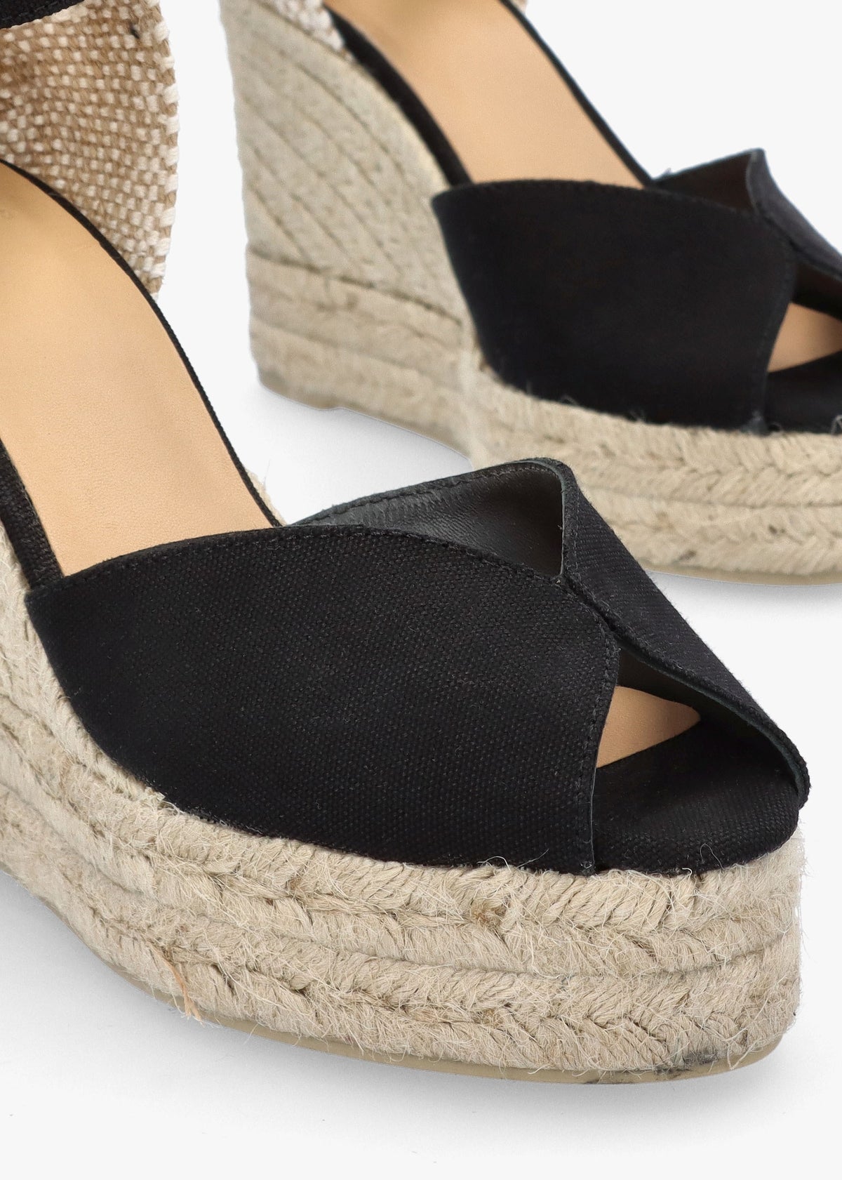 Bianca Black High Wedge Peep Toe Espadrilles