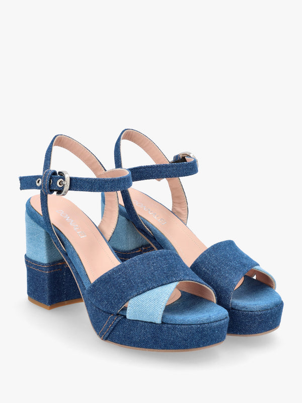 Galaxy Denim Platform Block Heel Sandals