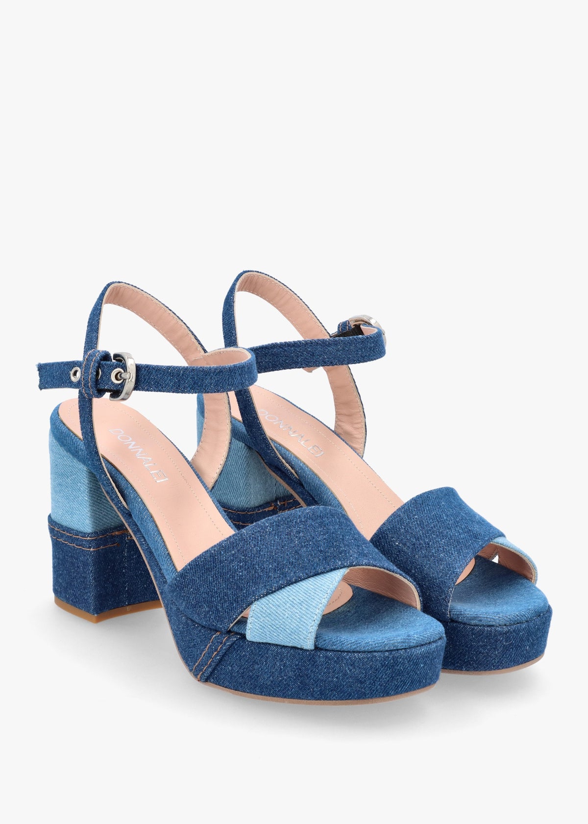 Galaxy Denim Platform Block Heel Sandals