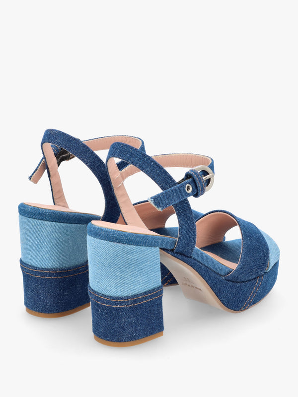 Galaxy Denim Platform Block Heel Sandals