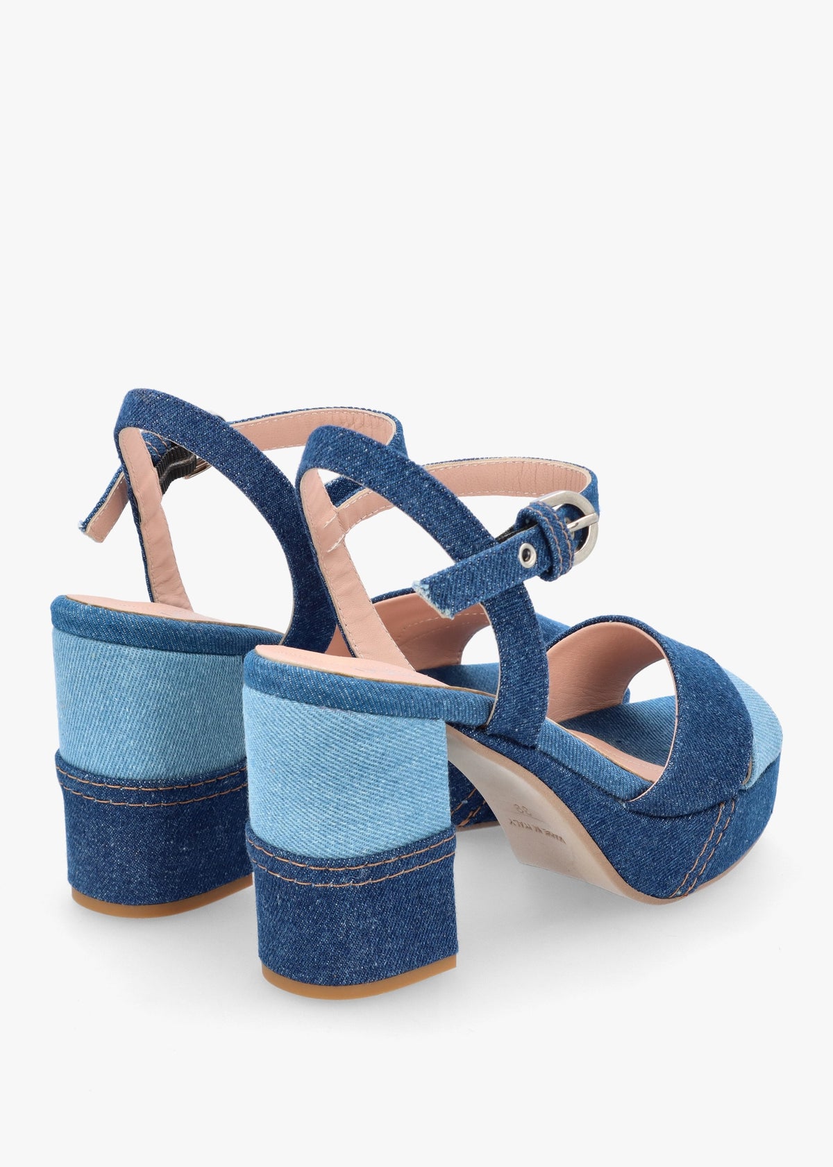 Galaxy Denim Platform Block Heel Sandals