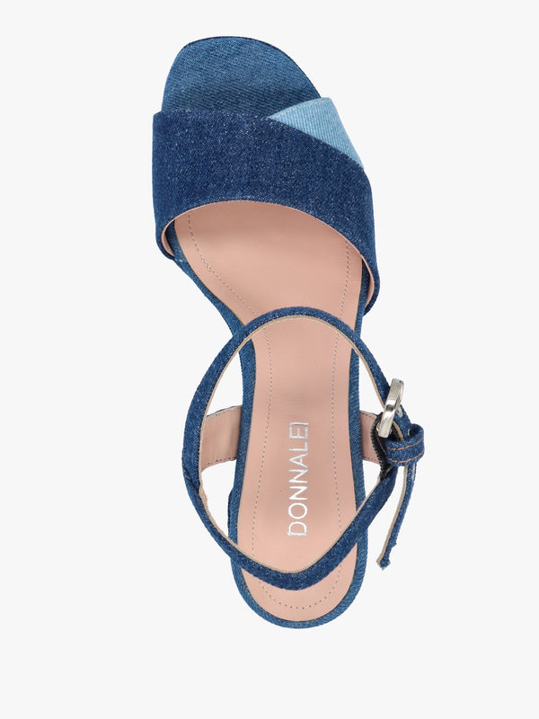 Galaxy Denim Platform Block Heel Sandals