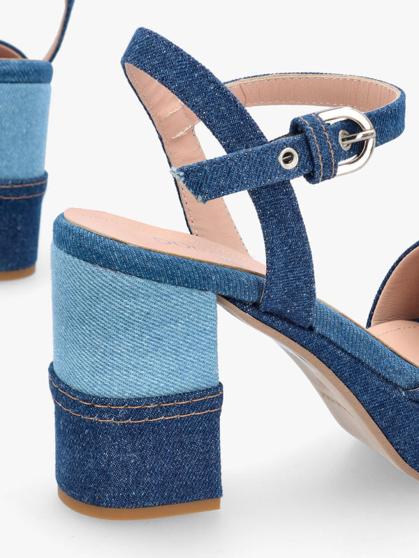 Galaxy Denim Platform Block Heel Sandals