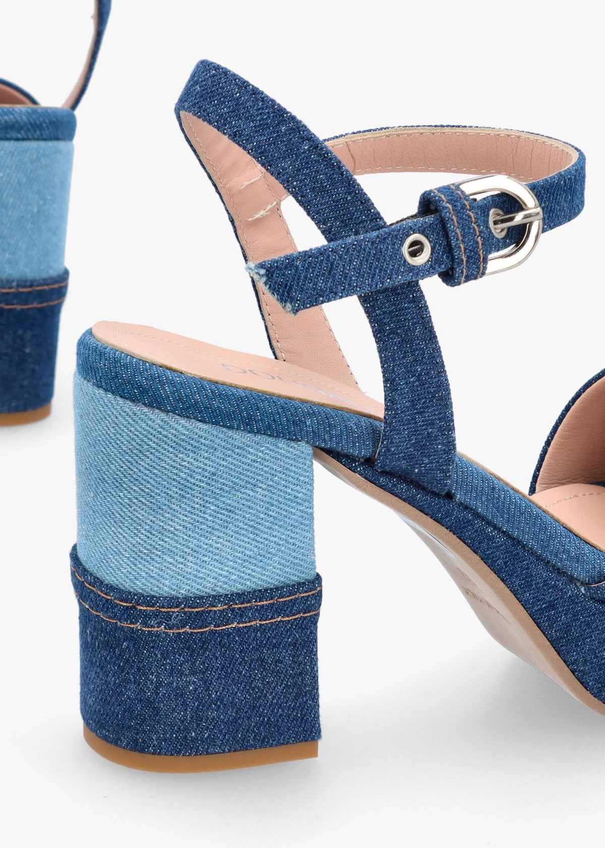 Galaxy Denim Platform Block Heel Sandals