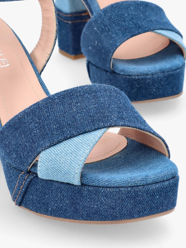 Galaxy Denim Platform Block Heel Sandals