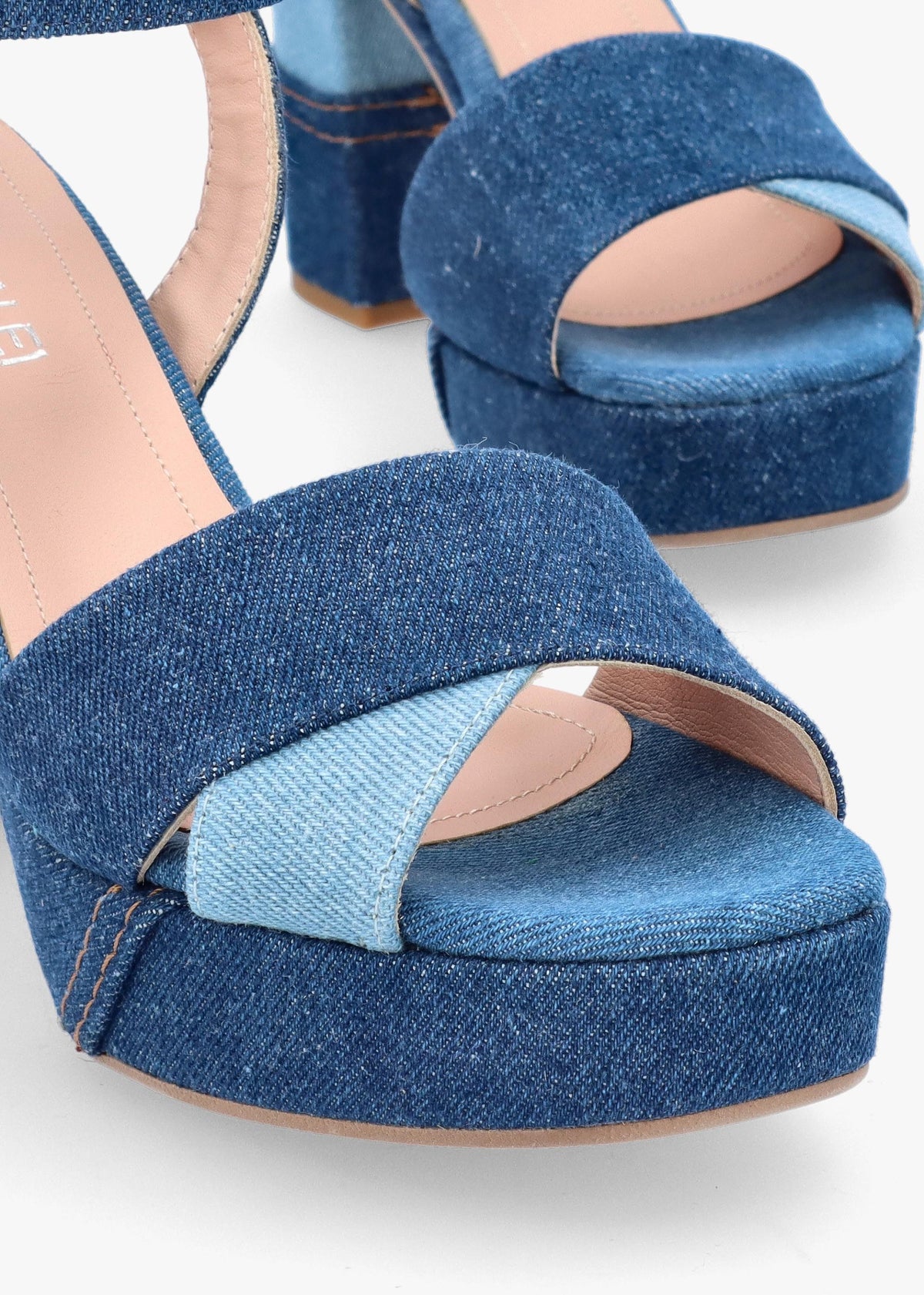 Galaxy Denim Platform Block Heel Sandals