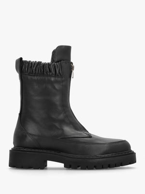 Bailey Black Leather Front Zip Ankle Boots
