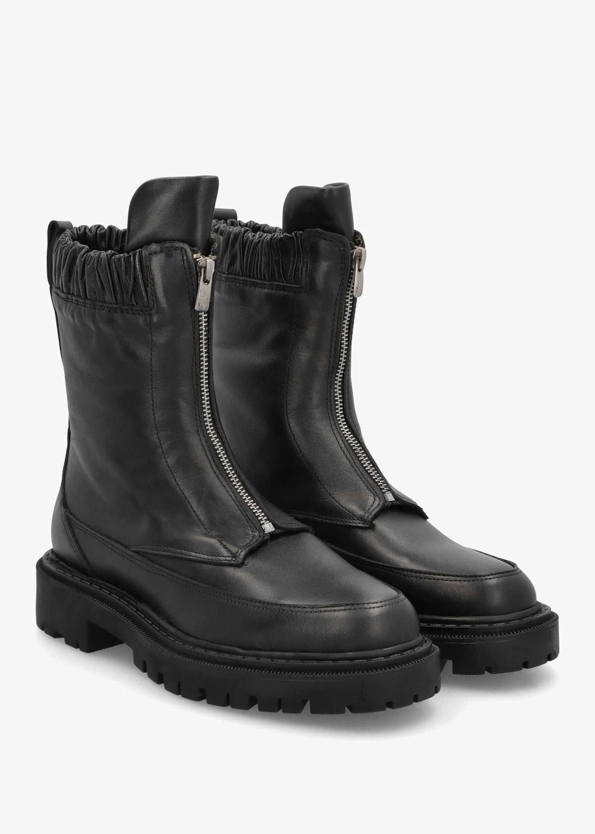 Bailey Black Leather Front Zip Ankle Boots