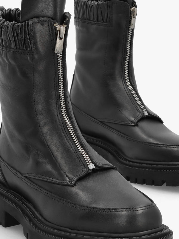 Bailey Black Leather Front Zip Ankle Boots