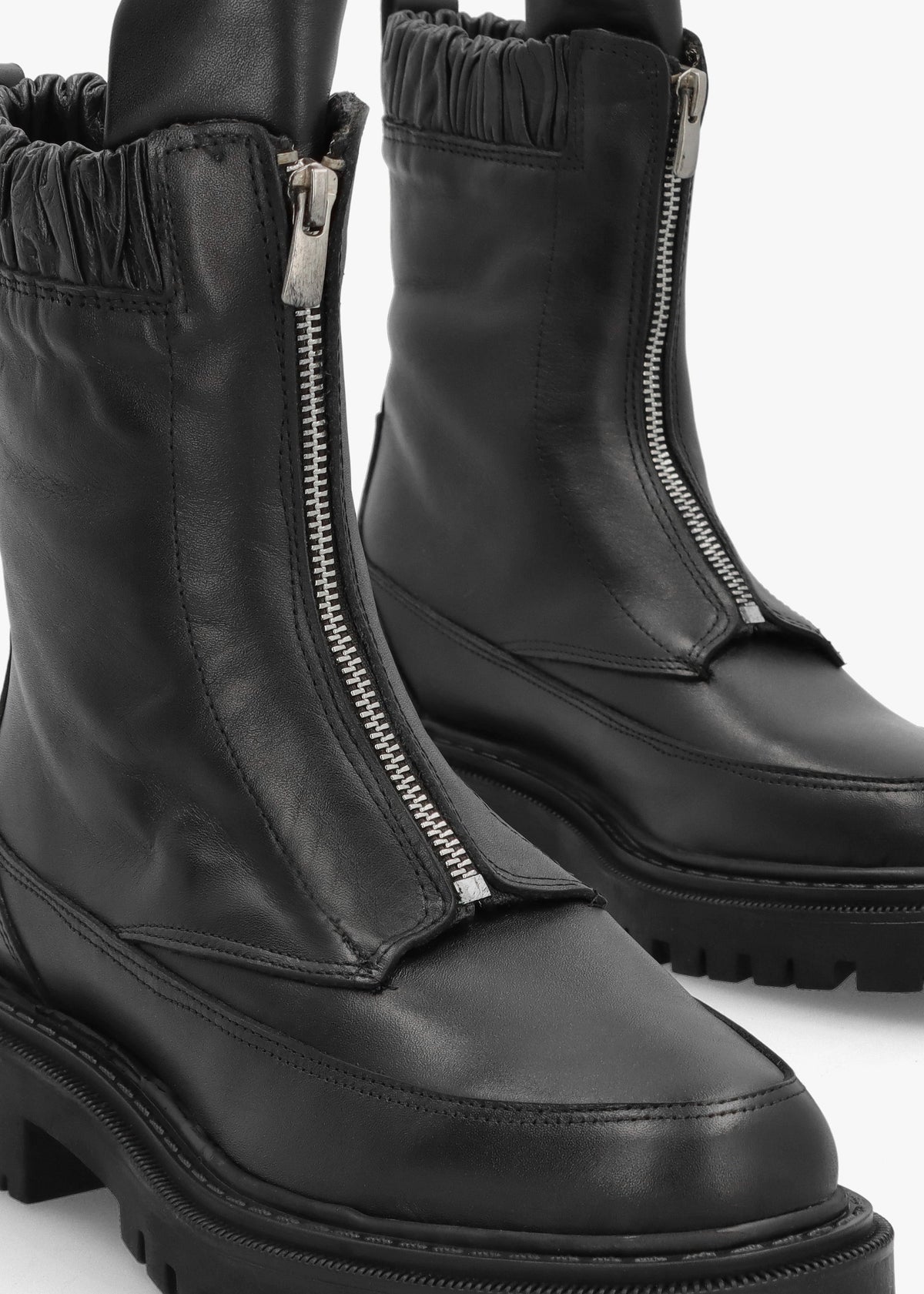 Bailey Black Leather Front Zip Ankle Boots