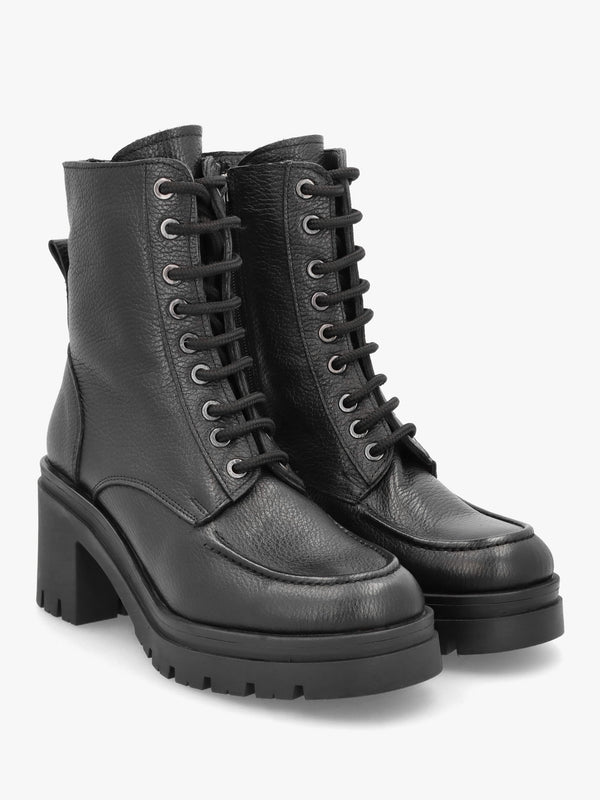 Bella Black Leather Block Heel Ankle Boots