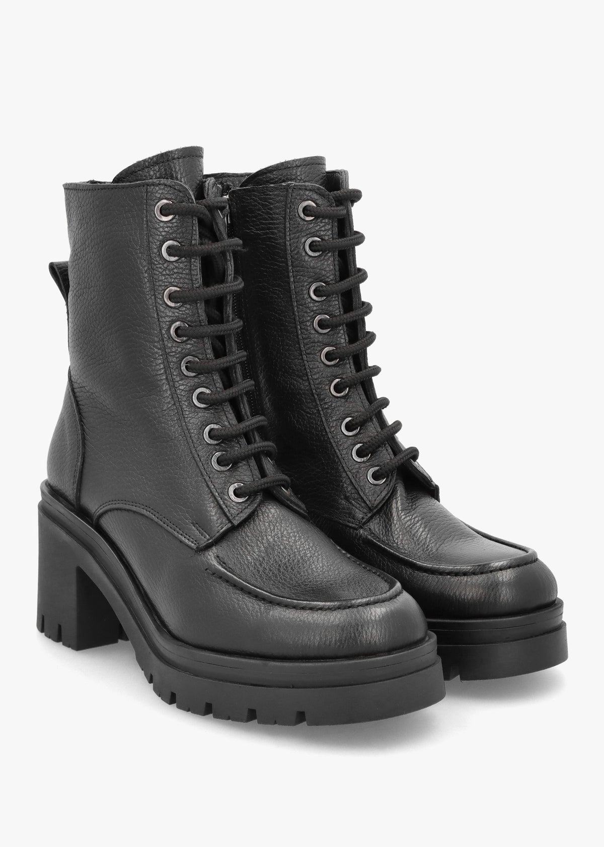 Bella Black Leather Block Heel Ankle Boots