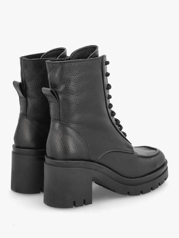 Bella Black Leather Block Heel Ankle Boots
