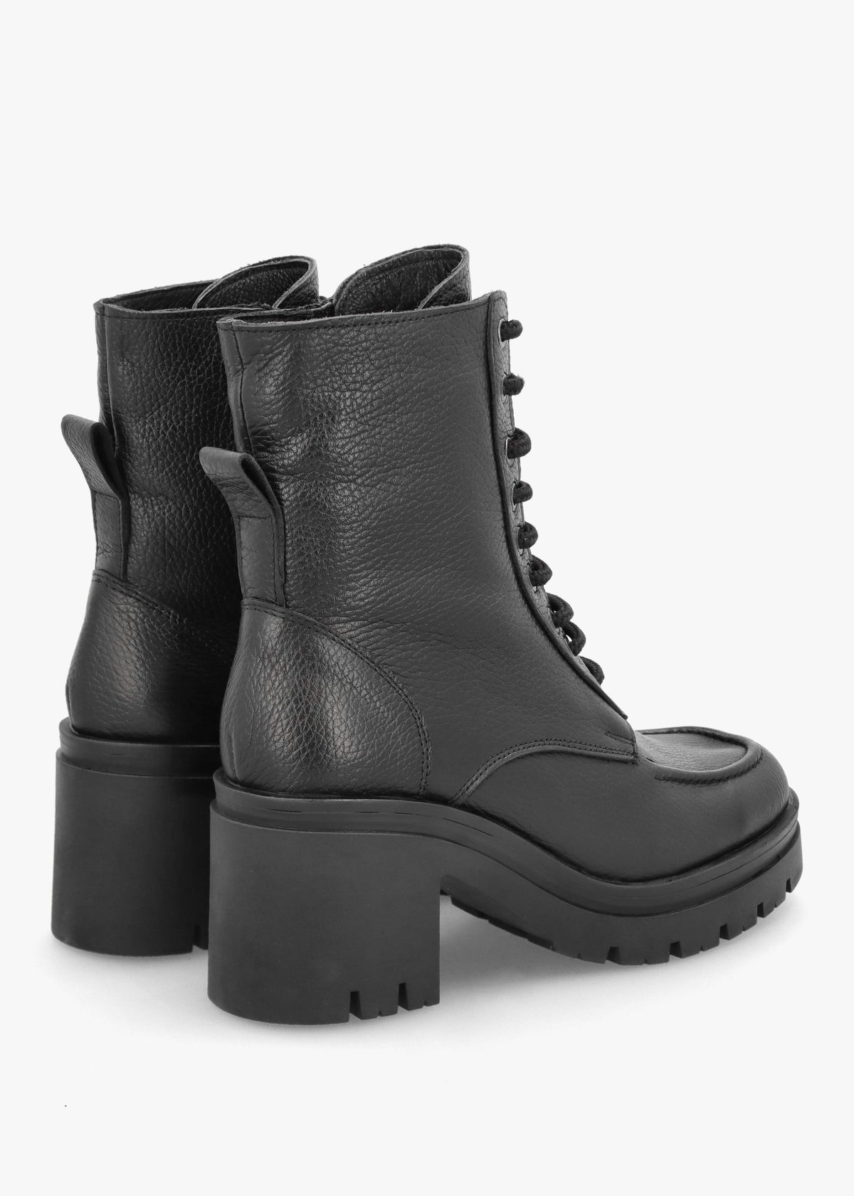 Bella Black Leather Block Heel Ankle Boots