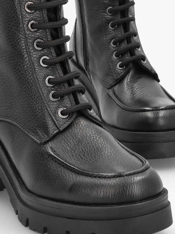 Bella Black Leather Block Heel Ankle Boots