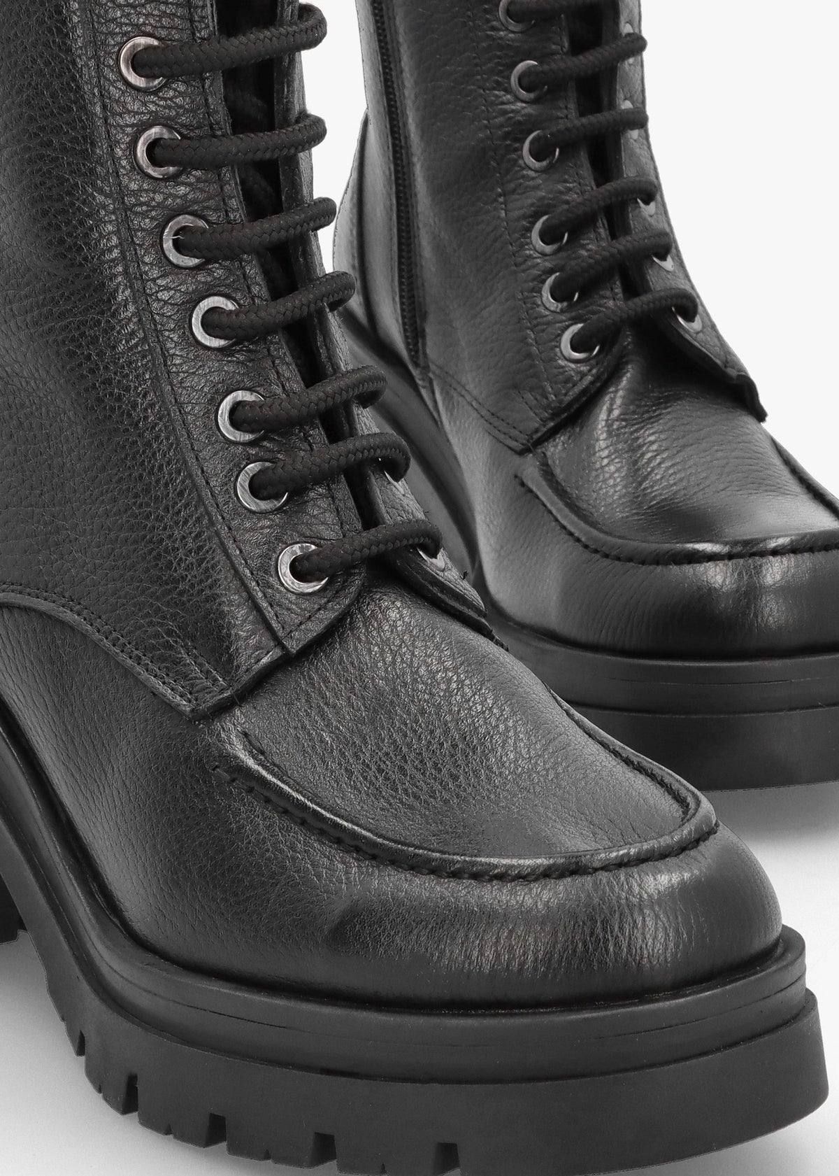 Bella Black Leather Block Heel Ankle Boots
