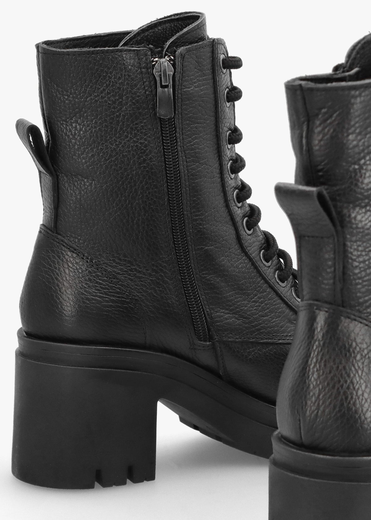Bella Black Leather Block Heel Ankle Boots