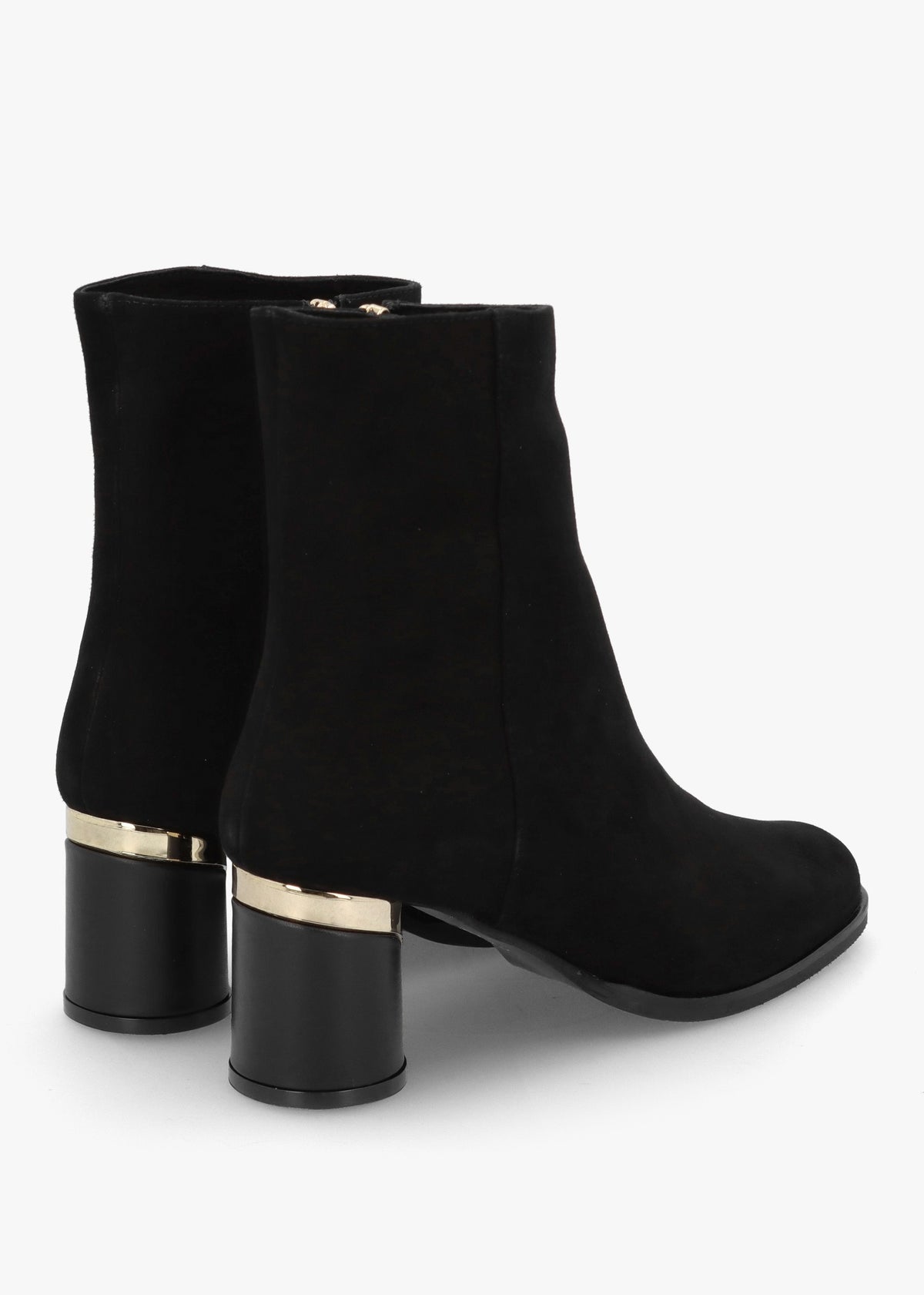 Penelope Black Suede Gold Trim Heeled Ankle Boots