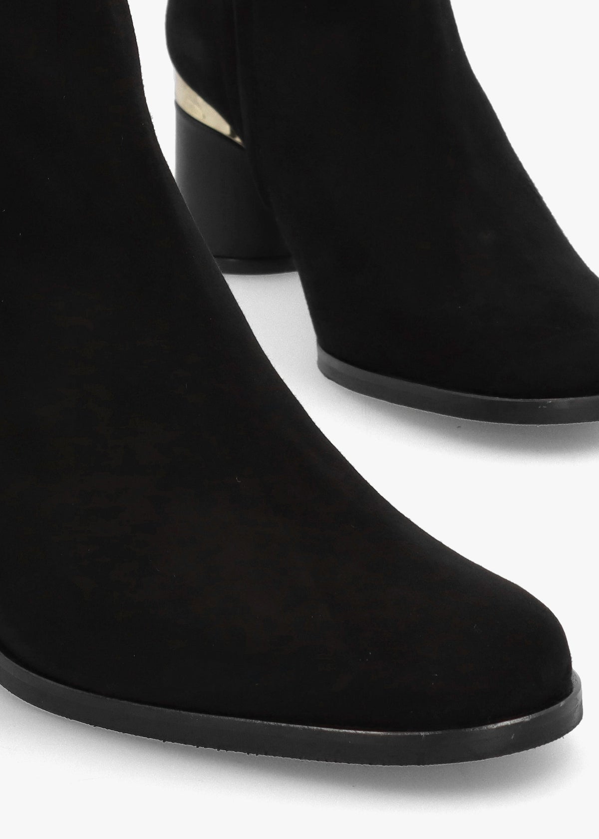 Penelope Black Suede Gold Trim Heeled Ankle Boots