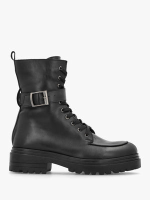 Boman Black Leather Lace Up Biker Boots
