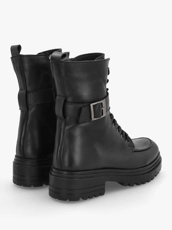 Boman Black Leather Lace Up Biker Boots