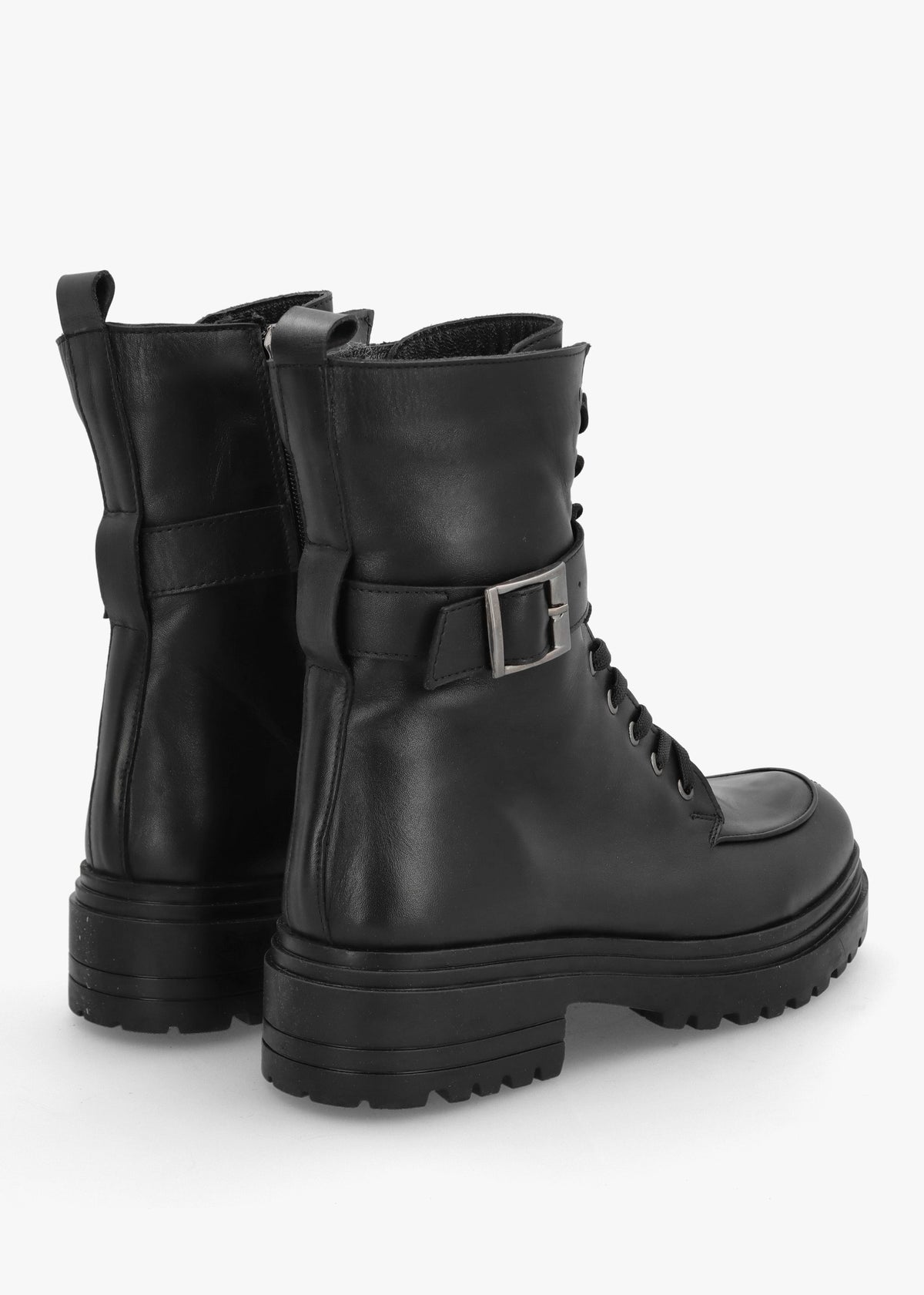 Boman Black Leather Lace Up Biker Boots