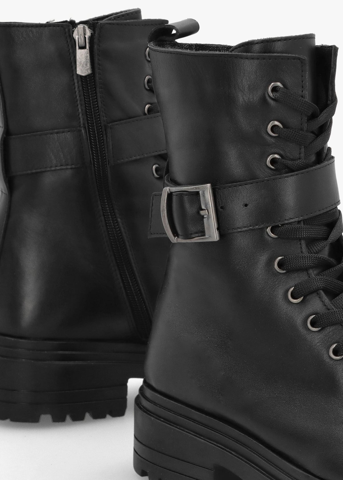 Boman Black Leather Lace Up Biker Boots
