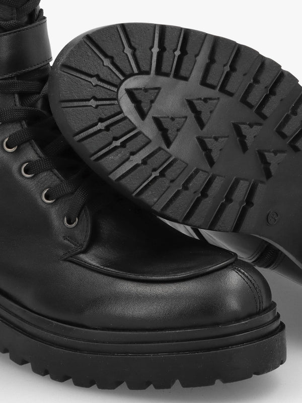 Boman Black Leather Lace Up Biker Boots
