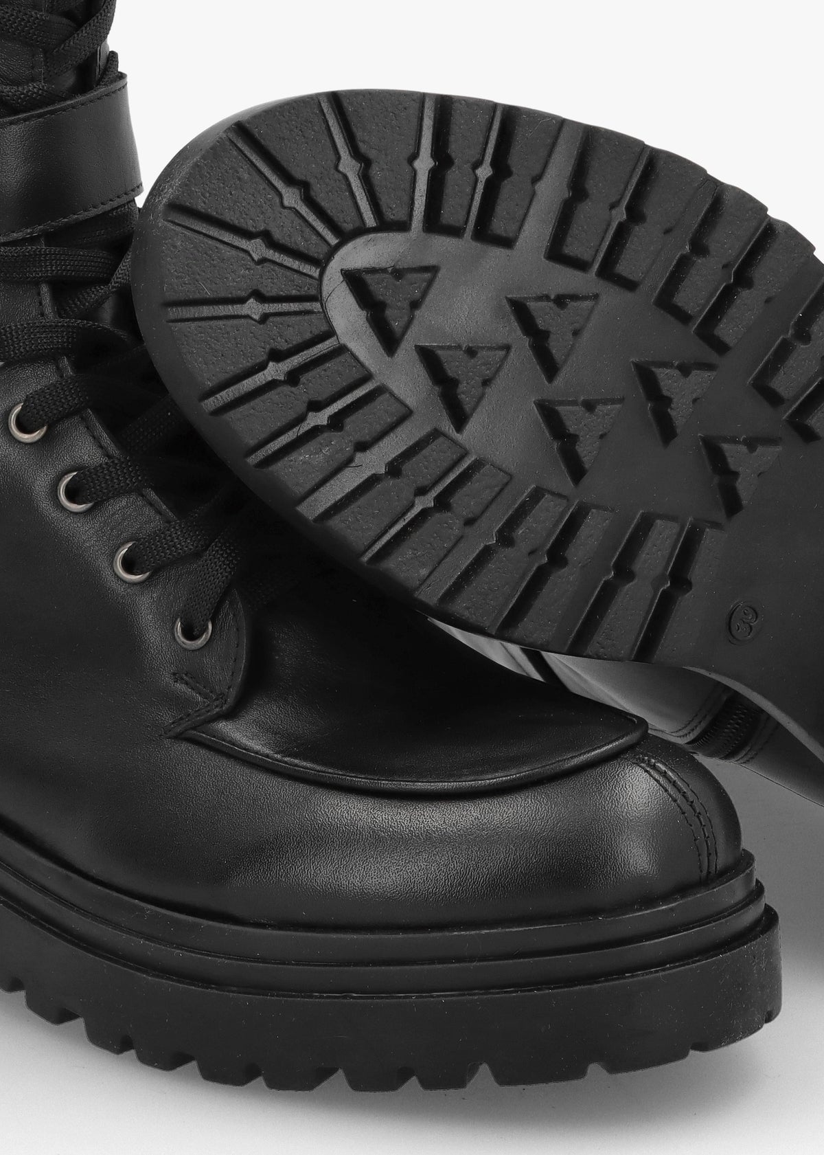 Boman Black Leather Lace Up Biker Boots