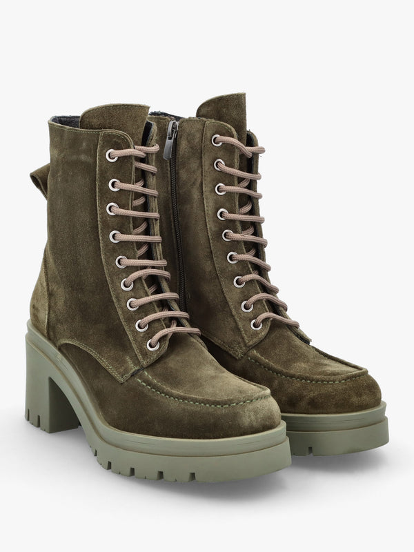 Bella Green Suede Block Heel Ankle Boots