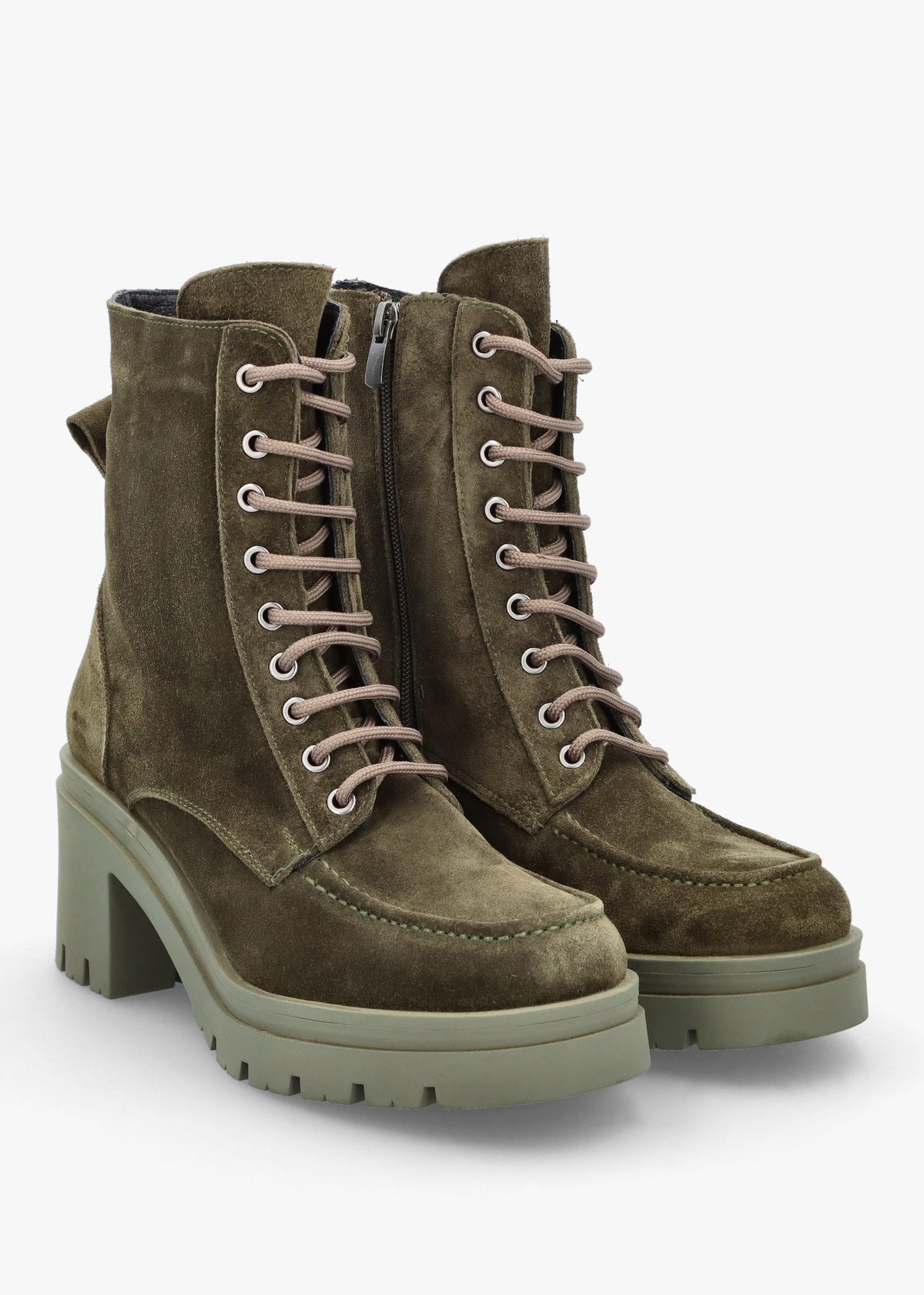 Bella Green Suede Block Heel Ankle Boots